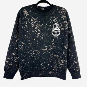 Bleached Skull Graphic Sweatshirt Black Splatter Small